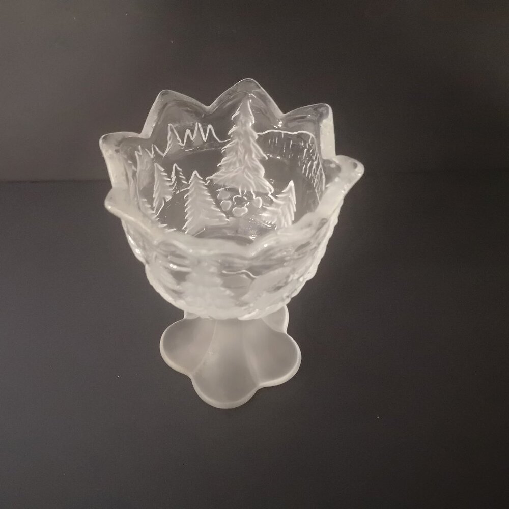 VTG Original Walther Clear & Frosted Glass Candle Holder w/ Tulip Shape Stem